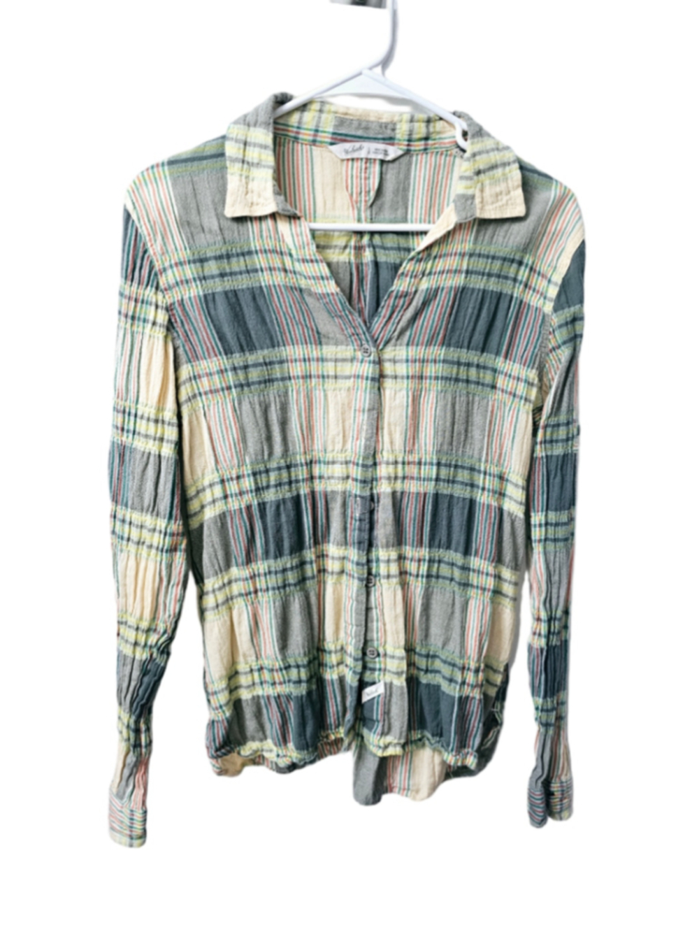 Women's Woolrich Plaid Button Down Shirt Green Beige Size L